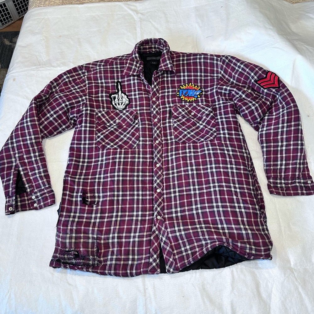 Dakota Large Red Plaid Quilted Flannel Jacket w/ Patches